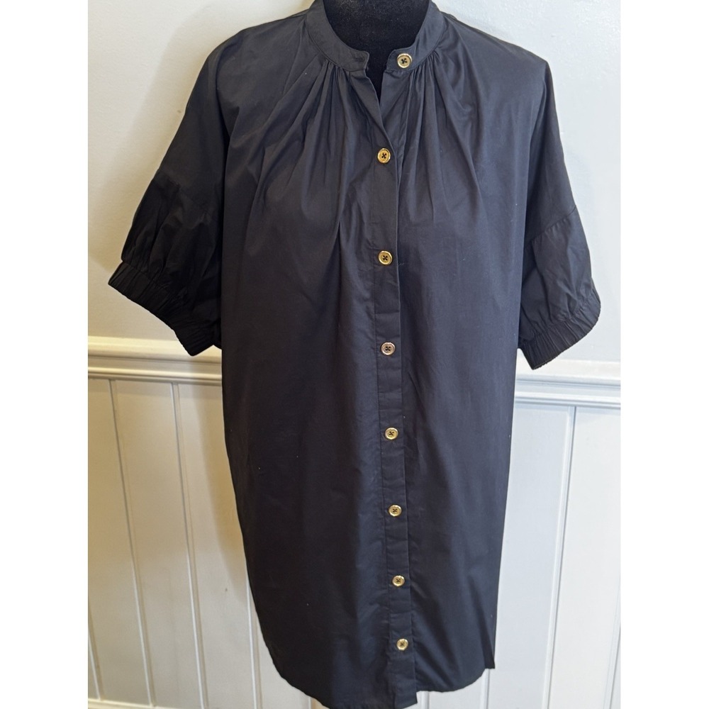 Never A Wallflower Black Shirt Dress XS‎ Elastic Sleeve Quiet Luxury Resort Chic